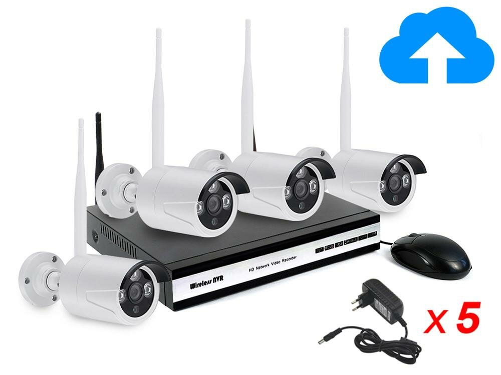 Система видеонаблюдения для дома Kvadro-Vision-Cloud 4-01 (W15342N) - беспроводной комплект на 4 камеры с записью в облако