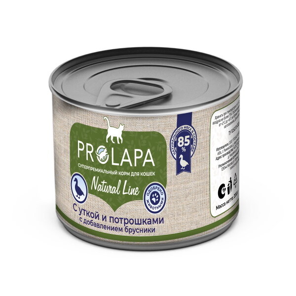 Prolapa Natural Line 200 г консервы для кошек с уткой, потрошками и брусникой - фотография № 1