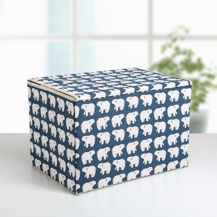 Короб стеллажный для хранения с крышкой «Северные мишки», 37×26×24 см, цвет синий - фотография № 2