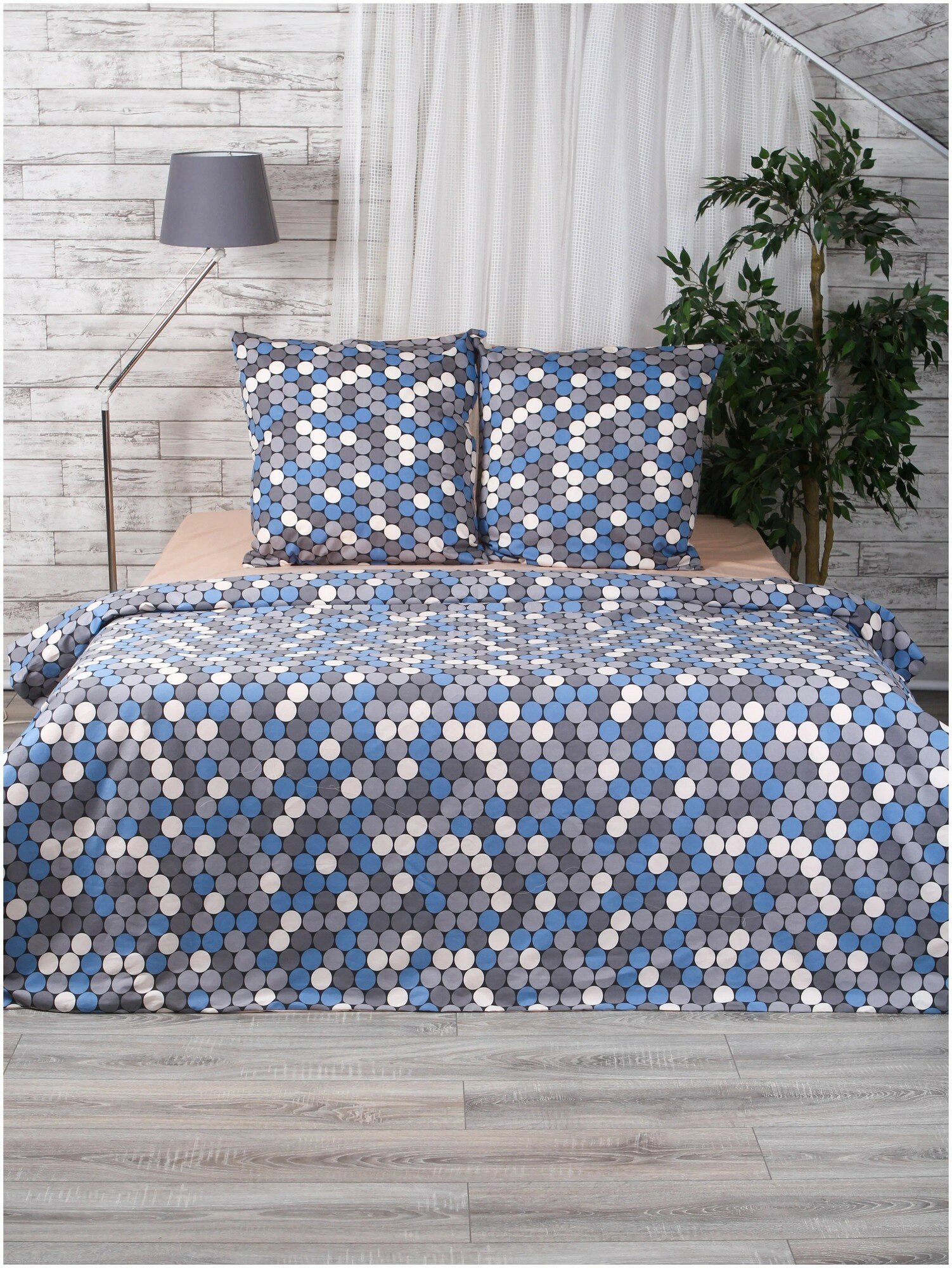 фото Постельное белье Oscar цвет: синий, серый, светло-бежевый (семейное)