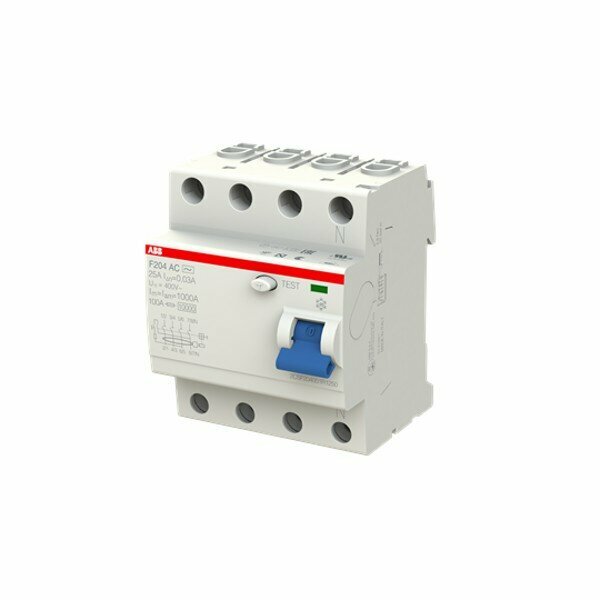 Дифференциальный выключатель (УЗО) ABB F204AC, 4Р, 25А, 30мA, AC, (3шт)