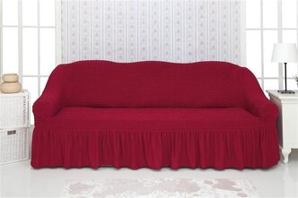 Чехол на трехместный диван с оборкой CONCORDIA, цвет бордовый