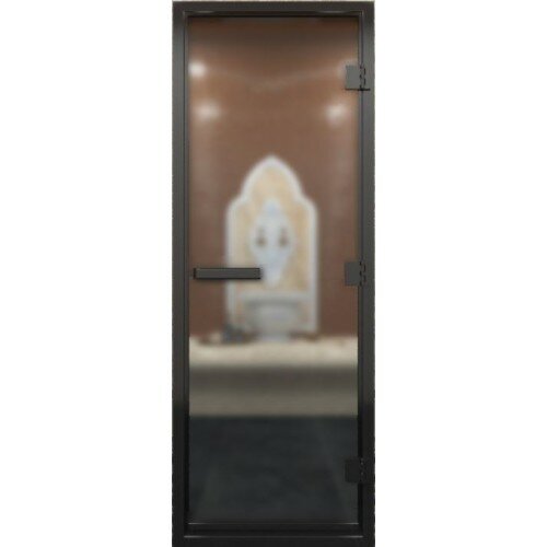 Дверь "Паромакс-Авила" для хамам "Сатин" 190*70(черный профиль)(ваш проем)правое открывание
