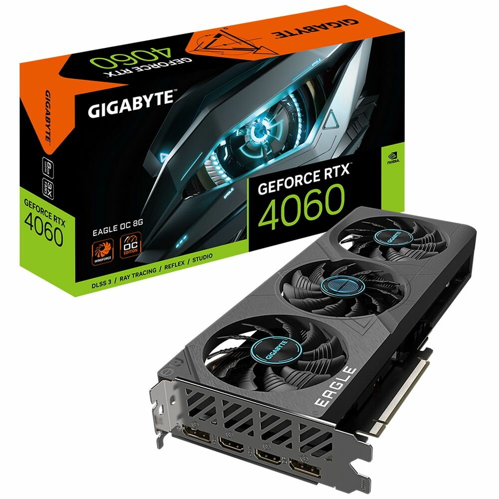 Gigabyte Видеокарта Gigabyte RTX4060 EAGLE OC 8GB GDDR6 128-bit DPx2 HDMIx2 3FAN RTL GeForce RTX 4060