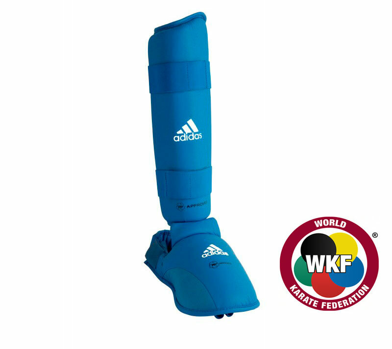 Защита голени-стопы: Защита голеностопа Adidas WKF Shin & Removable Foot синяя, размер L, артикул 661.35 (Размер: L)