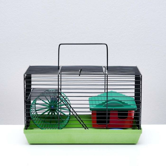 Пижон Клетка-мини для грызунов "Пижон" №2, укомплектованная, 27х15х16 см, зеленый микс - фотография № 2