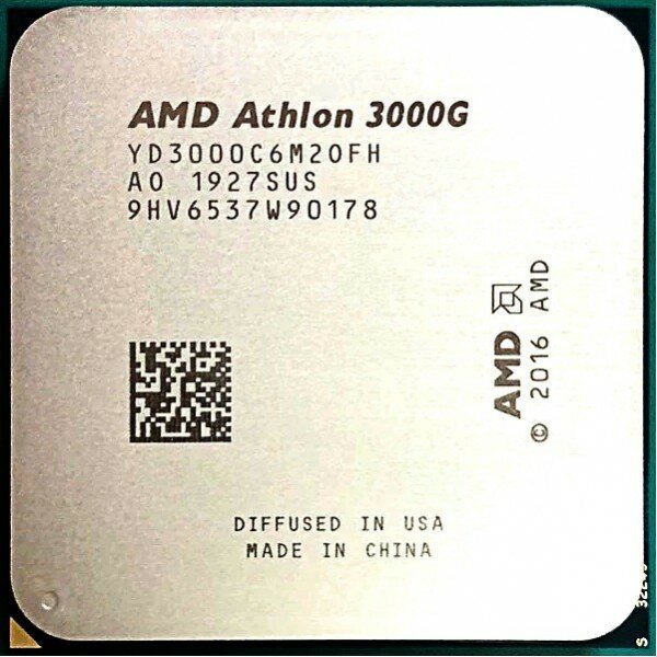 Процессор AMD Athlon 3000G, 2/4, 3.5GHz, 192KB/1MB/4MB, AM4, 35W, Radeon Vega 3, YD3000C6M2OFB OEM, analog YD3000C6M2OFH