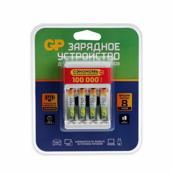 Зарядное устройство для AA/AAA + 4 аккумулятора AAA 750 мАч