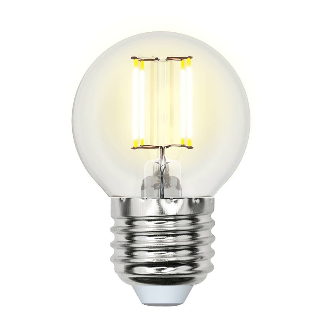 Uniel Лампа светодиодная филаментная (UL-00002203) Uniel E27 6W 3000K прозрачная LED-G45-6W/WW/E27/CL GLA01TR