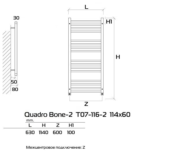 Quadro Bone-2 67x40 (см) полотенцесушитель водяной Черный - фотография № 4