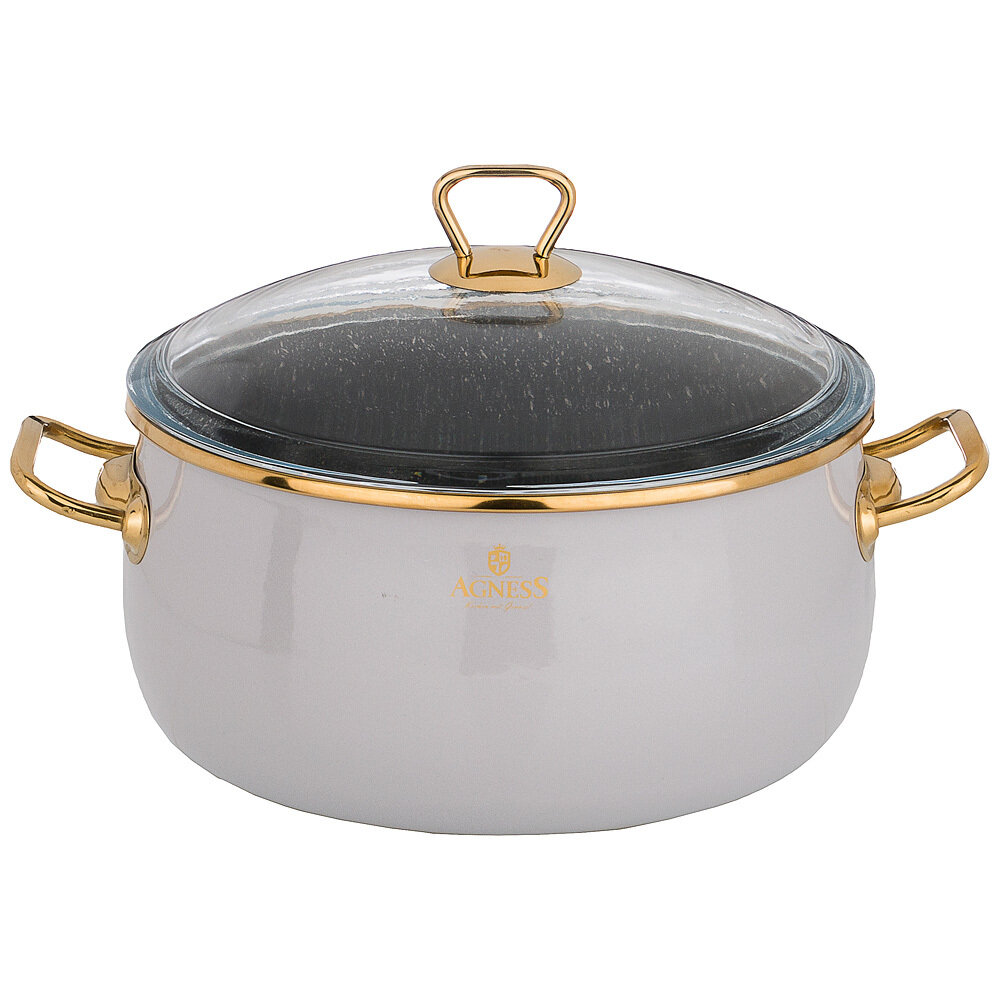 фото Кастрюля эмалированная со стеклянной крышкой 5,3л / Со стеклянной крышкой / Agness
