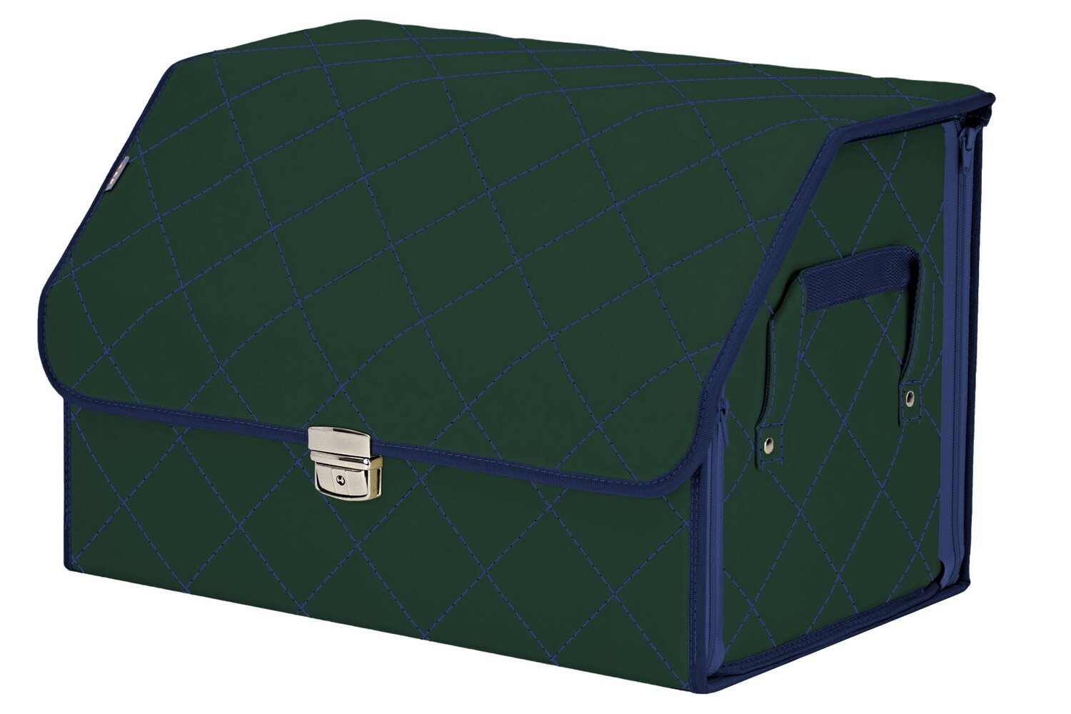 Органайзер-саквояж в багажник "Союз Премиум" (размер L). Цвет: зеленый с синей прострочкой Ромб.