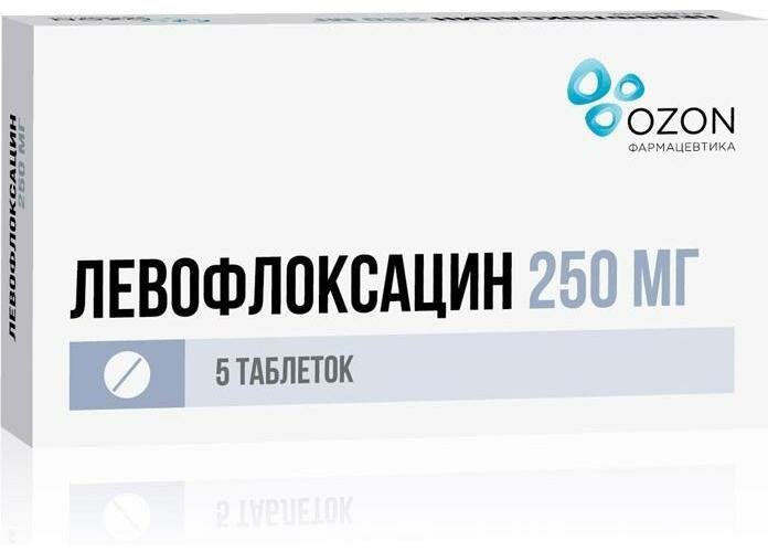 Левофлоксацин, таблетки покрыт. плен. об. 250 мг, 5 шт.