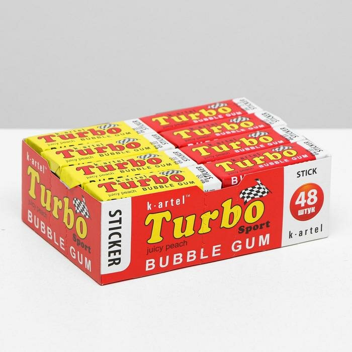 Жевательная резинка Turbo со вкусом персика с наклейкой, 14 г - фотография № 1