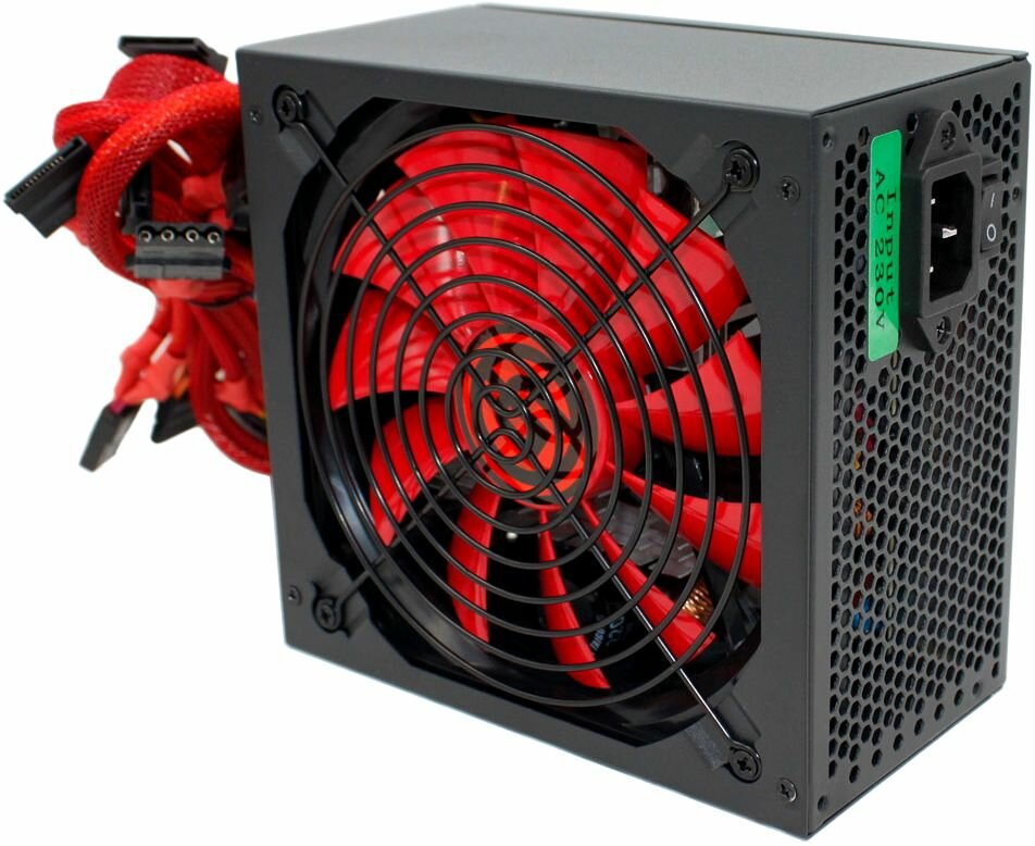 Ginzzu PC500 14CM(Red) 80+ black,APFC,24+4p,2 PCI-E(6+2), 5*SATA, 4*IDE,оплетка, кабель питания,цветная коробка - фото №1