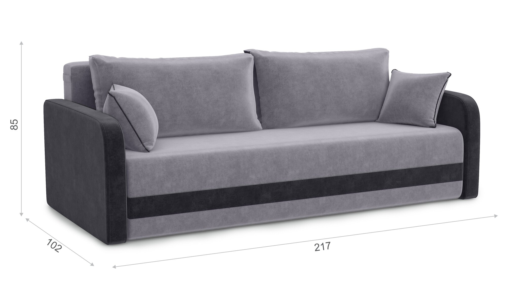 Мягкая мебель Диван кровать прямой Бостон Серый Ultra grey grafit, обивка Велюр в гостиную, детскую, спальню еврокнижка (217х102х85 см) - фотография № 3