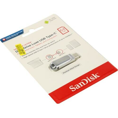 Флешка Sandisk Ultra Dual type C Dual Drive Luxe 64 Гб Light Silver