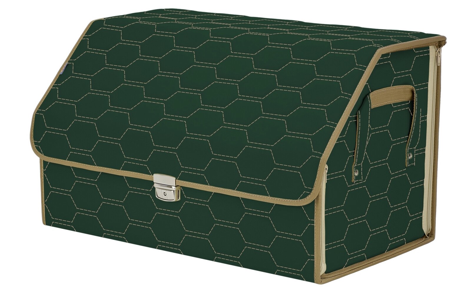 Органайзер-саквояж в багажник "Союз Премиум" (размер XL). Цвет: зеленый с бежевой прострочкой Соты.