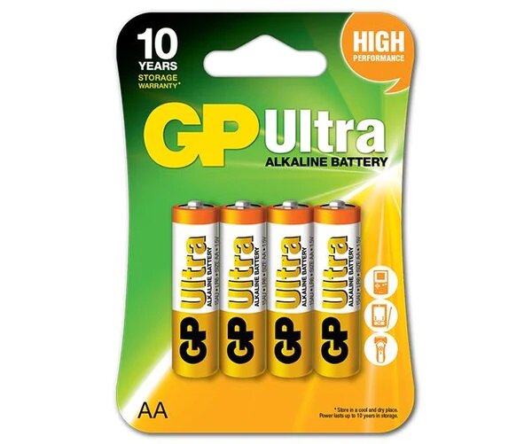 GP Ultra Alkaline 15А AA (4891199027598) Алкалиновые батарейки GP Ultra Alkaline 15А AA - 4 шт. на блистере