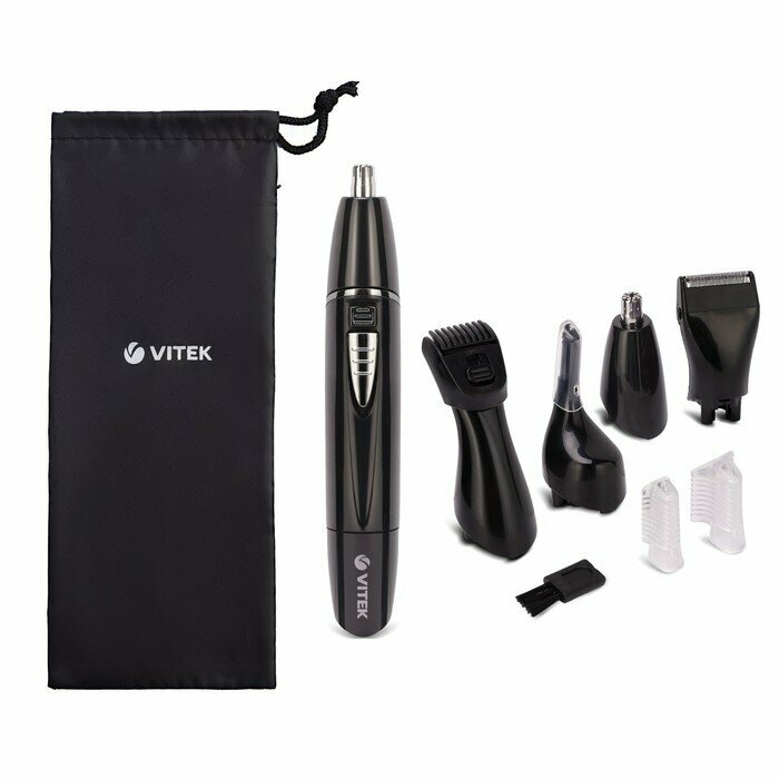 VITEK Триммер Vitek VT-2545 BK, 4 насадки, 1хАА, стрижка бороды, чёрный