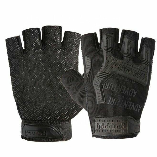 фото Перчатки тактические мужские Outdoor Gloves Adventure укороченные прорезиненные, черный