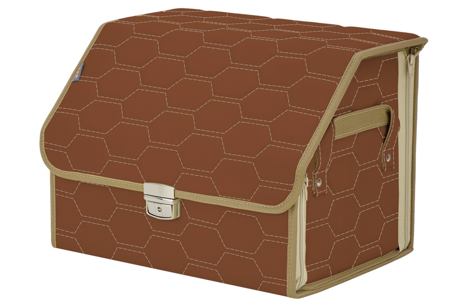 Органайзер-саквояж в багажник "Союз Премиум" (размер M). Цвет: светло-коричневый с бежевой прострочкой Соты.
