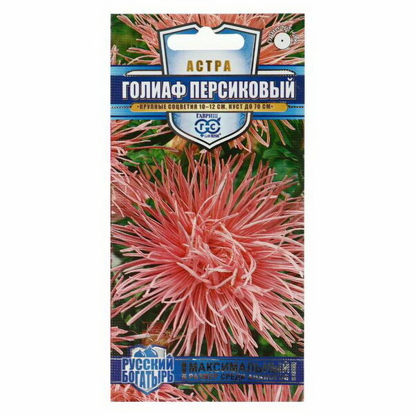 Семена цветов Астра "Голиаф персиковый" однолетняя серия Русский богатырь 0.3 г 2 шт.