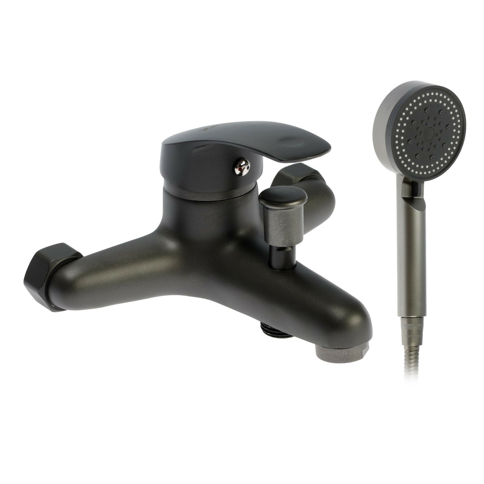 фото Смеситель для ванны ZEIN Z3839, однорычажный, душевой набор, лейка 5 режимов, графит 1шт.