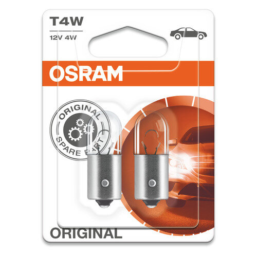 Лампа автомобильная накаливания Osram 3893-02B, T4W, 12В, 4Вт, 2шт