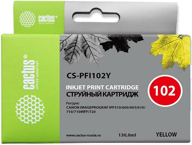 Картридж Cactus CS-PFI102Y для Canon IP iPF500/iPF600/iPF700/MFP M40/iPF765/LP17/LP24 желтый