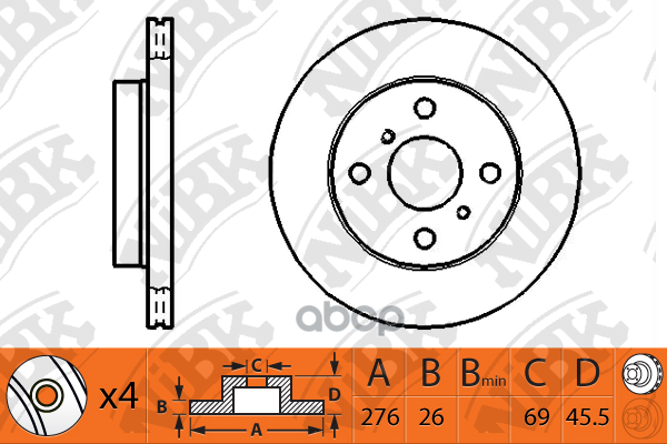 Тормозной диск передний NIBK RN1237 для Mitsubishi Lancer Mitsubishi Galant