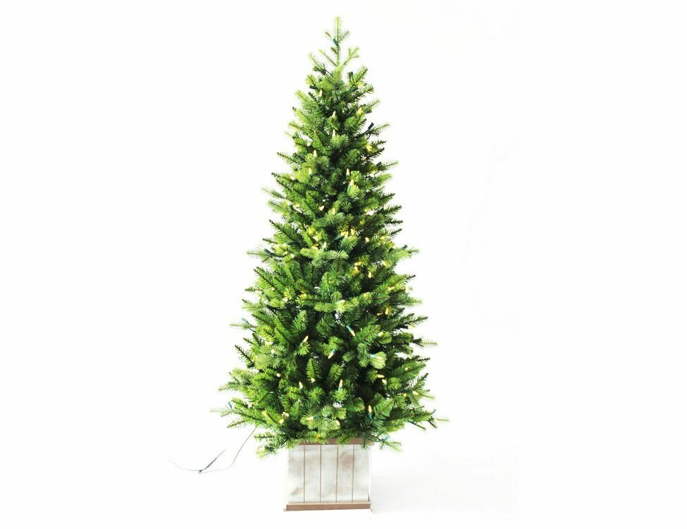 A Perfect Christmas Искусственная елка с гирляндой Норфолк 137 см в деревянном кашпо 200 теплых белых ламп литая + ПВХ 31NFOL137L