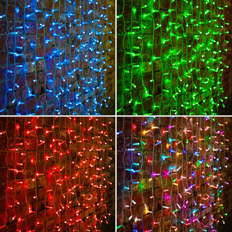 Neon-Night Гирлянда Светодиодный Дождь 2х1,5м, прозрачный провод, 230 В, диоды RGB, 300 LED свечение с динамикой при приобитении контроллера 245-907