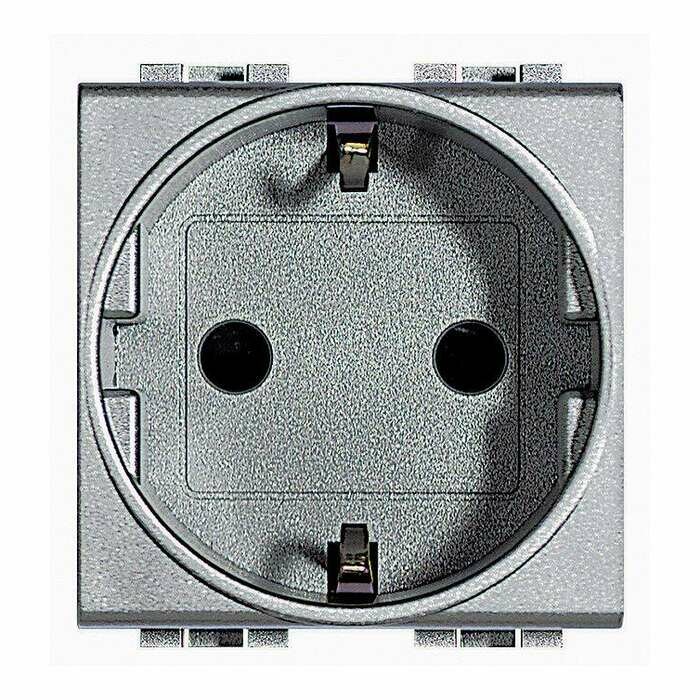 фото Розетка BTicino LIVING LIGHT, скрытый монтаж, с заземлением, со шторками, алюминий, NT4141