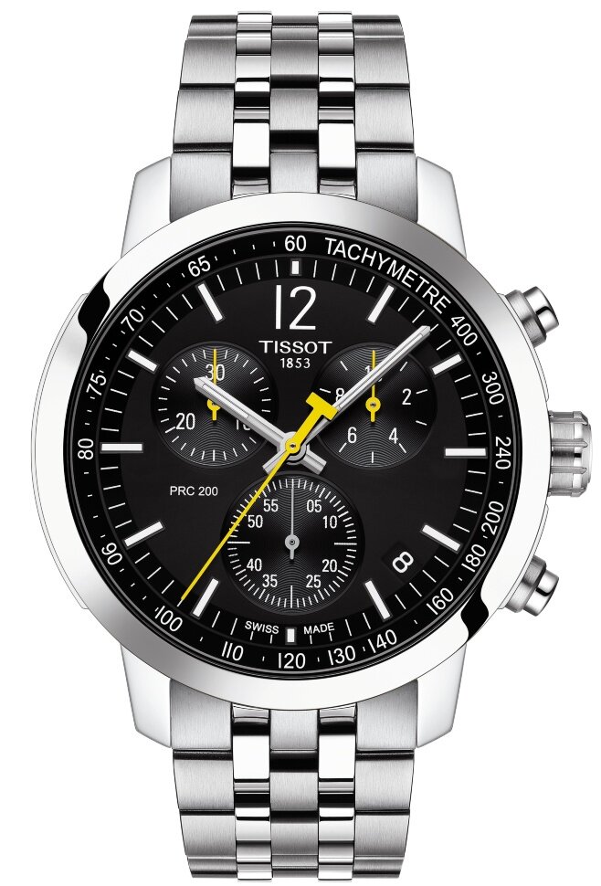 Швейцарские кварцевые часы Tissot PRC 200 Chronograph T114.417.11.057.00 на стальном браслете, с водозащитой 20 бар и международной гарантией от производителя