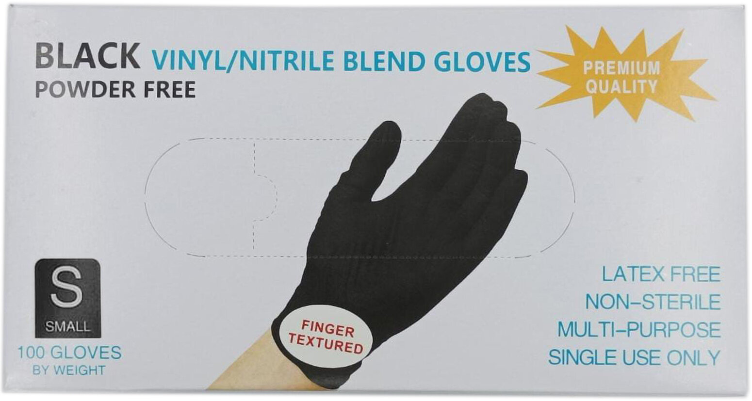 фото Нитрило-виниловые одноразовые неопудренные перчатки, текстур-е пальцы, черные, 100 штук (50 пар), S