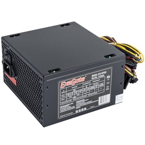 Блок питания ATX Exegate EX219463RUS 500W, black, 12cm fan, 24p+4p, 6/8p PCI-E, 3*SATA, 2*IDE, FDD - фото №1