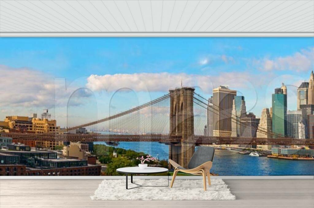 Фотообои Бруклинский мост над рекой 275x1017 (ВхШ) бесшовные флизелиновые MasterFresok арт 9-834