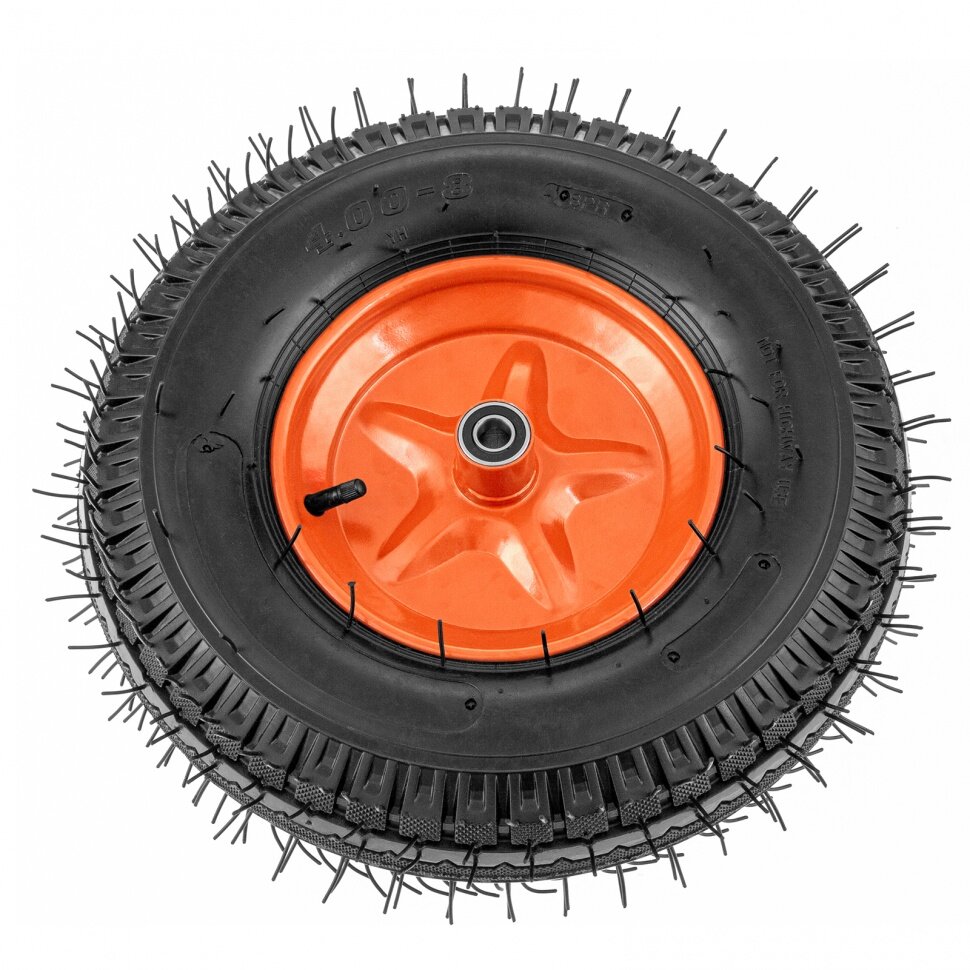 Колесо пневматическое усиленное, шина 8PR, 4.00-8 D400 мм, внутренний диаметр подшипника 20 мм, длина оси 90 мм Palisad