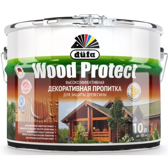 Пропитка декоративная для защиты древесины алкидная Dufa МП000015749, Wood Protect, 2.5 л, белая