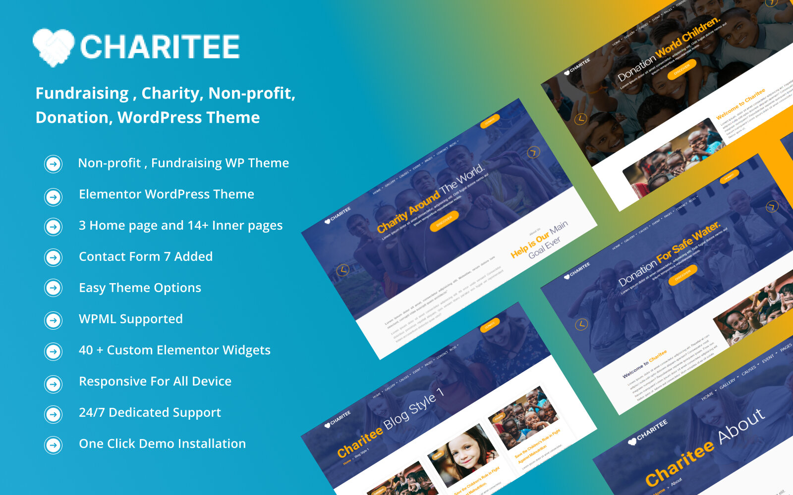 Шаблон Wordpress Charitee - Non-Profit Fundraising Donation WordPress theme Theme WordPress