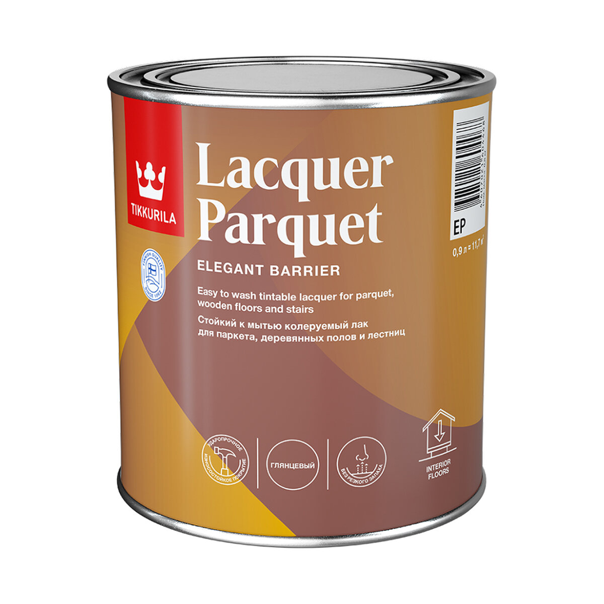 Лак паркетный глянцевый Lacquer Parquet (Лакер Паркет) TIKKURILA 0,9 л бесцветный (база EP)