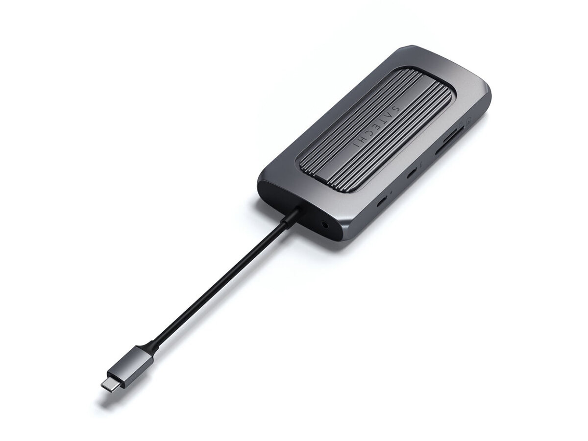 Док-станция Satechi Type-C Multiport MX Adapter (USB 3.0, 2xUSB Type-C, 2xHDMI, RJ-45, SD, micro-SD, Mini jack), Серый космос ST-UCMXAM - фото №3