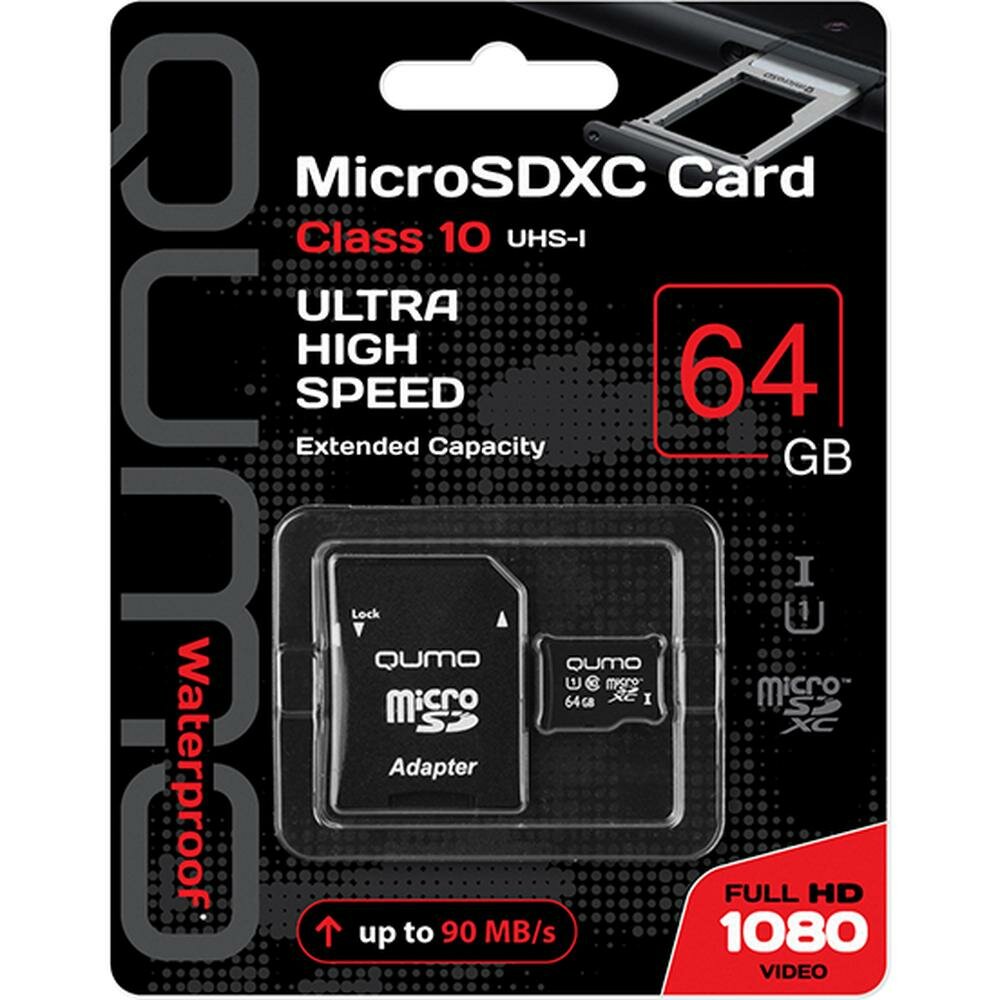 Карта памяти Micro SecureDigital 64Gb Qumo UHS-I 3.0 ( QM64GMICSDXC10U1 ) адаптер SD