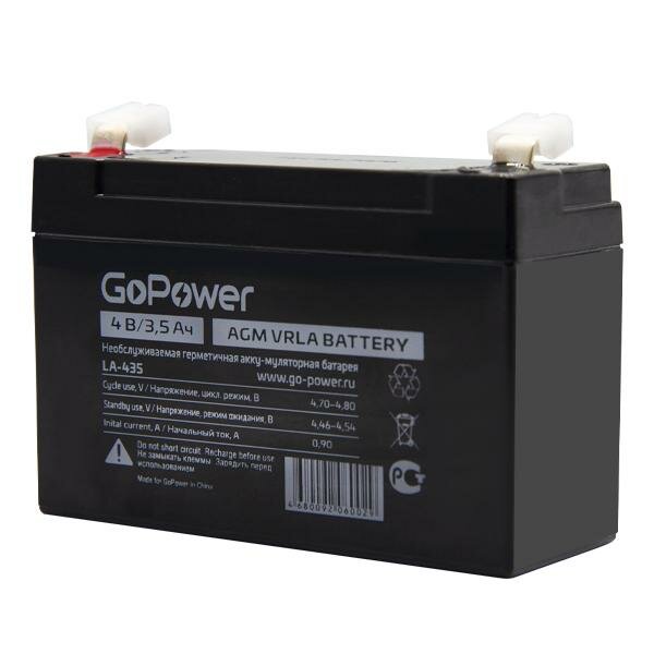 Кислотный аккумулятор GoPower LA-435 4v 3.5Ah (90x35x60mm) , 1шт.