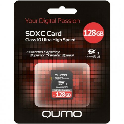 Карта памяти microSDXC Qumo QM128GMICSDXC10U1 128 Гб класс 10 UHS-I - 90*20 МБ/с UHD Video 4K - с адаптером SD