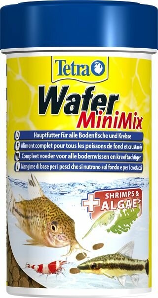 Tetra TetraWafer Mini Mix корм для травоядных, хищных и донных рыб с добавлением креветок, мини пластинки 100 мл