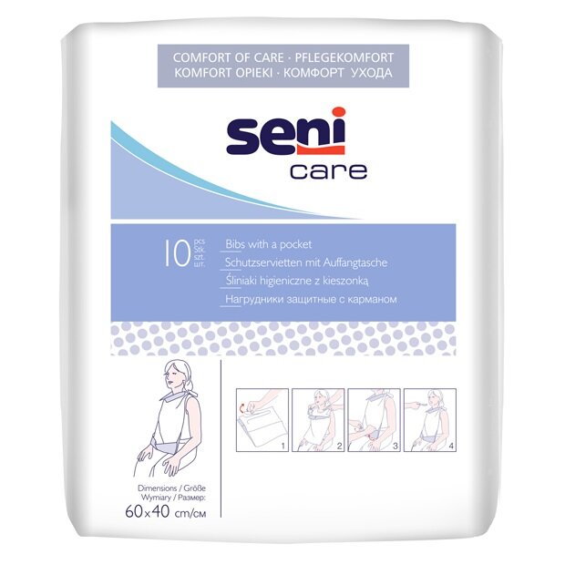 Seni Care Нагрудник одноразовый защитный с карманом, 10 шт