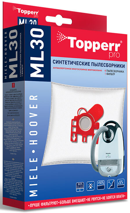 Пылесборники Topperr ML30 сверхпрочные нетканые (4пылесбор.) (1фильт.)