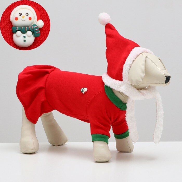 Новогодний костюм Снегурочка для собак, размер S, красный (ДС 24, ОШ 24, ОГ 34 см)